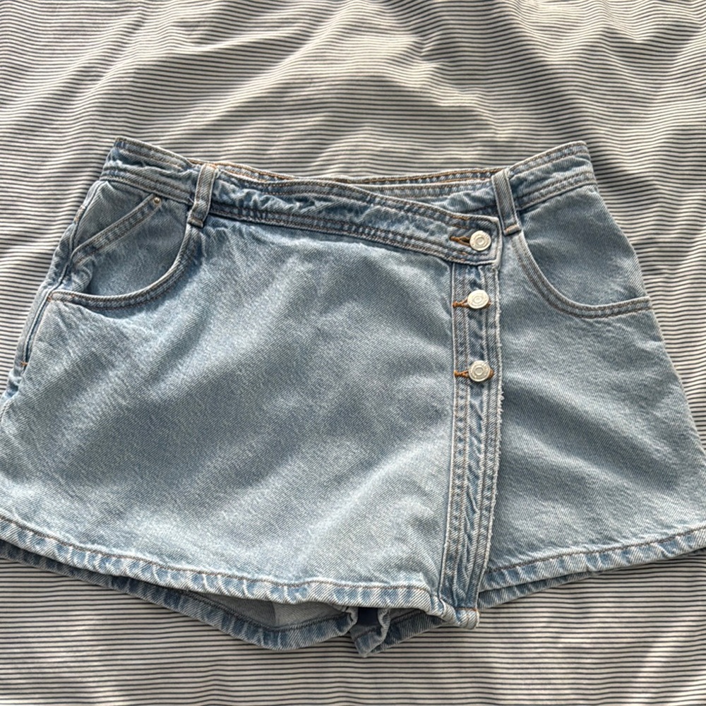 Zara Blue Jean Skort Wrap-Style Asymmetrical Design